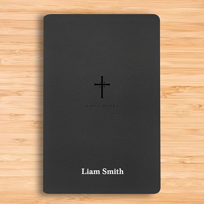 Personalized NLT Bible New Living Translation Thinline Faux Leather Holy Bible with Custom Name in Silver | Large Print | Custom Gift for Religious Celebrations | Black