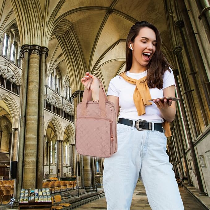 Bible Cover for Women, Bible Case with Handles,Carrying Bible Bag Scripture Case Church Bag Bible Protective with a Zippered Front Pocket & Back Pocket