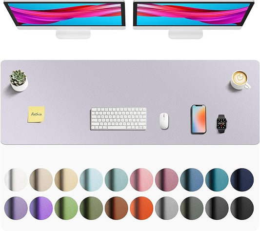 Aothia Faux Leather Desk Mat - Non-Slip PU Leather Desk Blotter, Waterproof Writing Surface, Large Desk Pad for Office & Home (Smoky Lavender, 55" x 17")