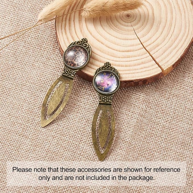 FASHEWELRY 5 Sets Antique Bronze Bookmark Pendant Tray Kit Include 18mm Round Blank Bezel Base Setting Charms with 10Pcs Clear Glass Dome Tiles Cabochons