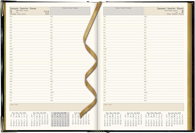 Brownline® 2026 Executive Daily Planner, Appointment Book, 12 Months, January to December, Sewn Binding, 10.75" x 7.75", Black, Trilingual (CBE514-26)