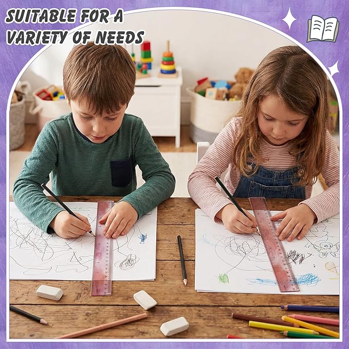60 Pcs Plastic Clear Rulers 12 Inch, Transparent Assorted Color Ruler Bulk, with Imperial and Metric Scales for Home Office Supplies, Available in 6Colors(Oil Painting Colors)