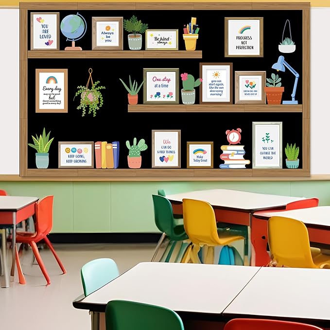 GOLDGAO Bookshelf Bulletin Board Set for Classroom Decor - Back to School Plant Theme Library Inspirational Reading Poster Cutouts for School Library Office Chalkboard Wall Door Decor