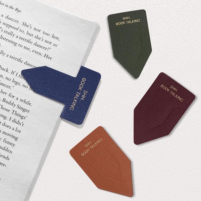 Leather Bookmark for Reading Women, Shh Book Talking Bookmarks, Index Book Marks for Book Lovers, 6 Pcs Drak Color Set