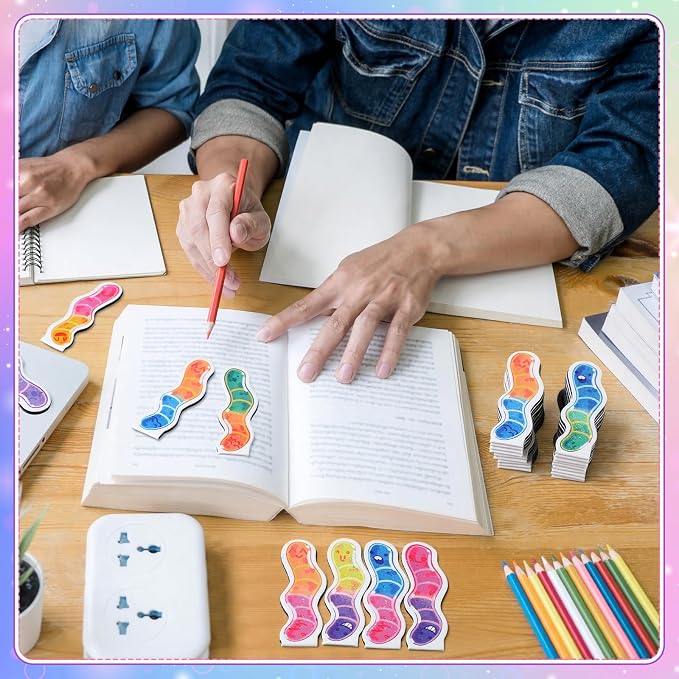100 Pcs Magnetic Worm Bookmarks Bulk Gifts for Students Back to School Glitter Funny Magnet Page Markers for Teachers My First Day of School Classroom Rewards Reading Party Favors for Book Lovers