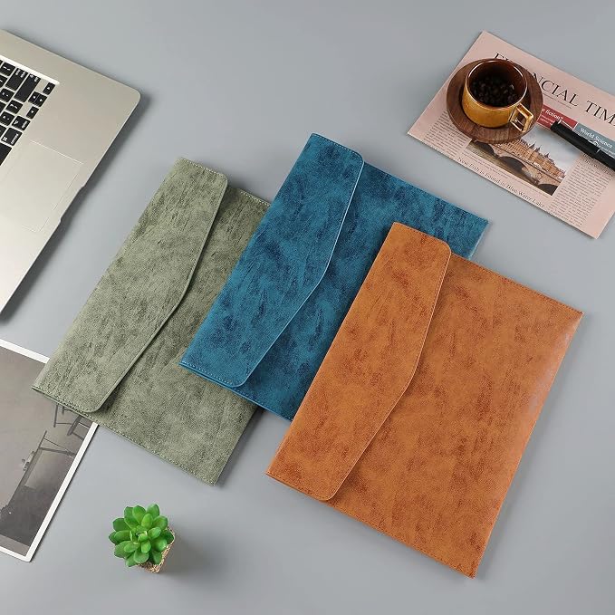 PU Leather A4 File Folder Document Holder Waterproof Portfolio Envelope Folder Case with Snap Closure Blue