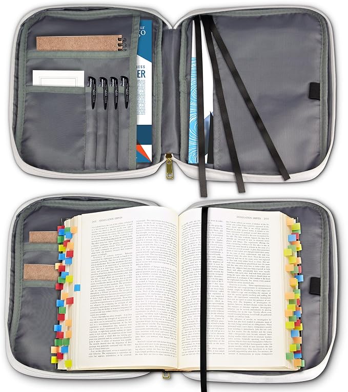 GUEER Bible Cover for Women, Bible Holder, Bible Cover Carrier Carrying Organizer Bag, Zipper and Pockets for Standard Size Bible, Gift for Women(Boho-Leave)