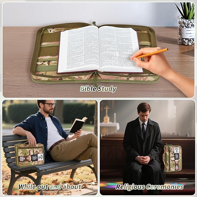 Tactical Bible Case Cover for Men, Bible Book Cover Organizer with Customizable Velcro Patch Panel, Gifts for Men, Women, Friends, Family