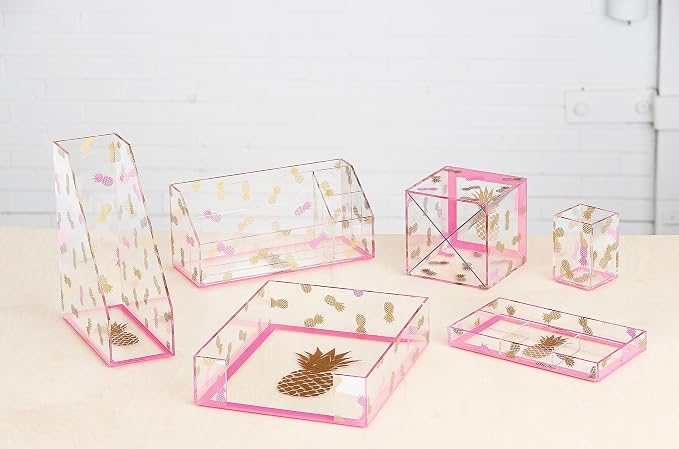 Deflecto Desklarity Storage Cube Organizer Cross Dividers, Desk Accessories, Precisely Pineapple, Acrylic, Clear, 6"W x 6"H x 6"D (41696)