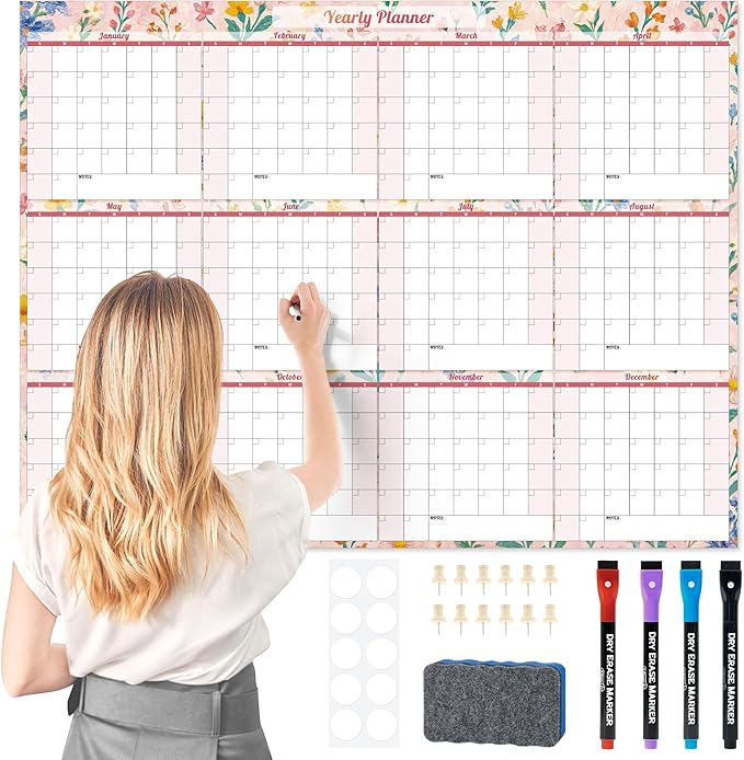 Ospelelf Undated Large Wall Calendar Dry Erase Laminated 2026 Calendar 36.6'' x 48'' Yearly 12 Month Family Office Calendar