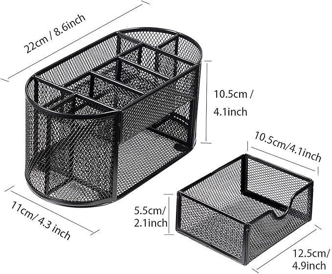Desk Organizer Accessories Mesh, Saving Desktop Space, 9-Compartment Multifunctional Pen Holder, Used to Store Stationery in Office, Home, School, Classroom (Black 2)