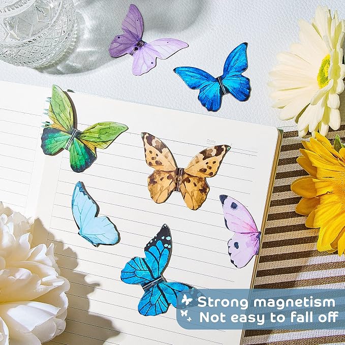 Nezyo 24 Pieces Magnetic Bookmarks Cute Magnet Page Markers Foldable Page Clip for Students Reading Stationery Supplies Office Presents(Butterfly)