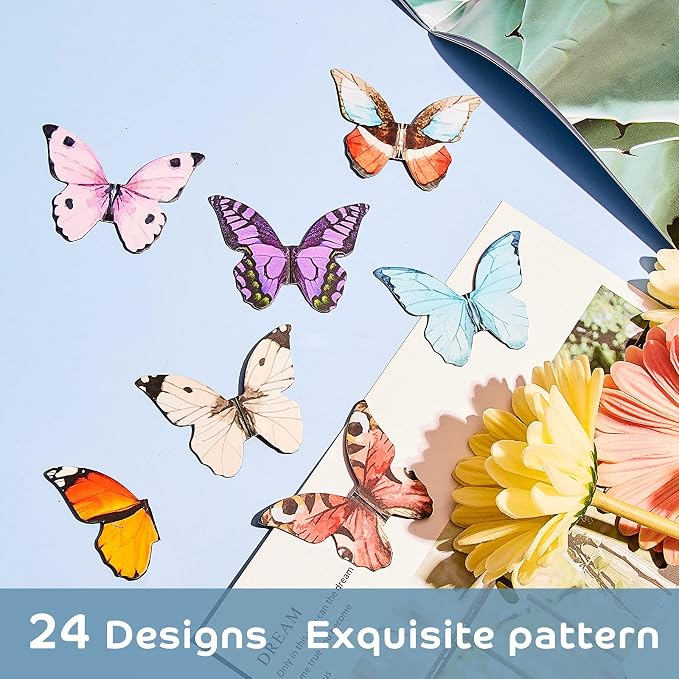 Nezyo 24 Pieces Magnetic Bookmarks Cute Magnet Page Markers Foldable Page Clip for Students Reading Stationery Supplies Office Presents(Butterfly)
