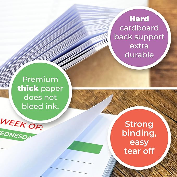 Weekly Planner Notepad, Weekly To Do List Notepad, Tear Off Undated Weekly Planner Pad, 11.5" x 8", Premium Thick Paper with Cardboard Back Support, Desk Planner for Office & Home, Vivid Color Design.