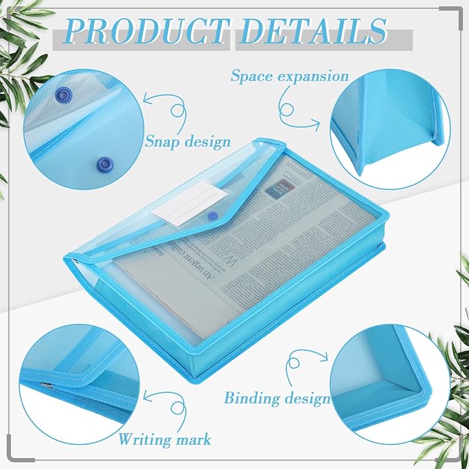 Teling 15 Pieces Plastic File Folders Envelope Expanding File Wallet Document Folder A4 Colorful Document Organizer with Button Closure and Pocket Waterproof File Pouch for Home Work (Colorful)