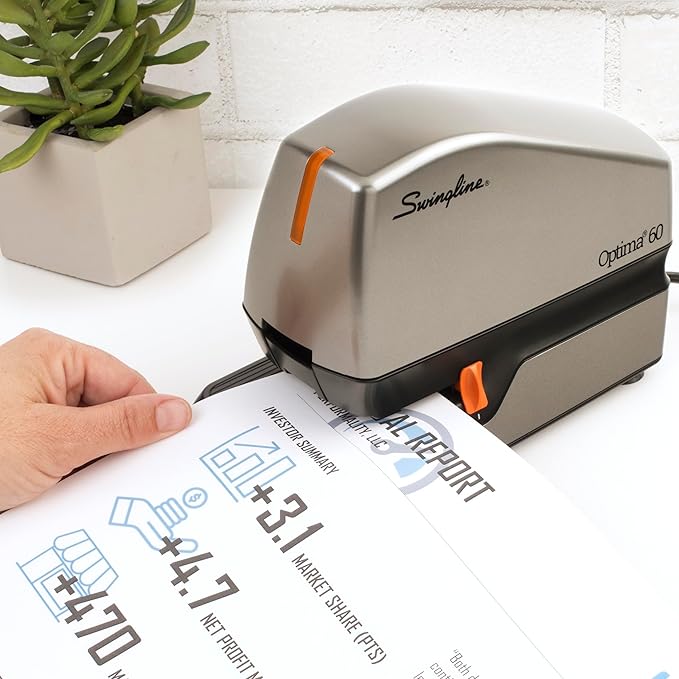 Swingline Electric Stapler, 60 Sheet Capacity, Optima 60, Jam Free, Auto or Manual, Black and Silver (48210)