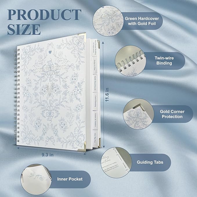 Bride Squad Wedding Planner Book and Organizer | Bridal Wedding Planner Book with Countdown Calendar & Checklists | A Thoughtful Engagement Gifts for Couples, Blue & White Floral
