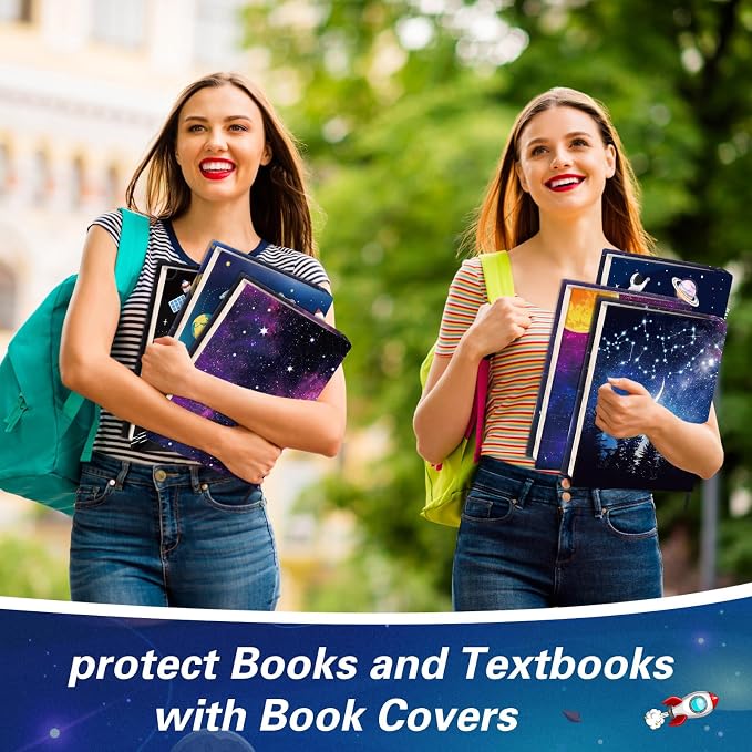 Gilprop 6 Pack Jumbo Stretchable Book Covers, Colorful Covers for Textbook Protection and Care, Washable Reusable Protective for Paperbacks Hardcover Books(Space,Black,9-11inch)