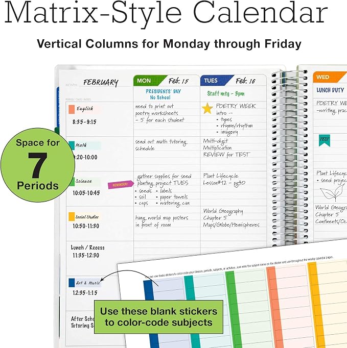 Elan Publishing Company DELUXE Undated Teacher Planner: 8.5x11 Includes 7 Periods, Page Tabs, Bookmark, Planning Stickers, Pocket Folder Daily Weekly Monthly Planner Yearly Agenda (Pink Marble)