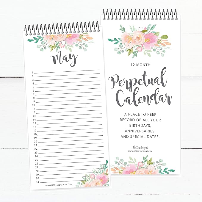 Hadley Designs Floral Perpetual Calendar for Birthdays and Anniversaries - Perpetual Birthday Calendar Wall Hanging, Birthday Calendars Book, Special Occasion Calendars, Celebration Tracker