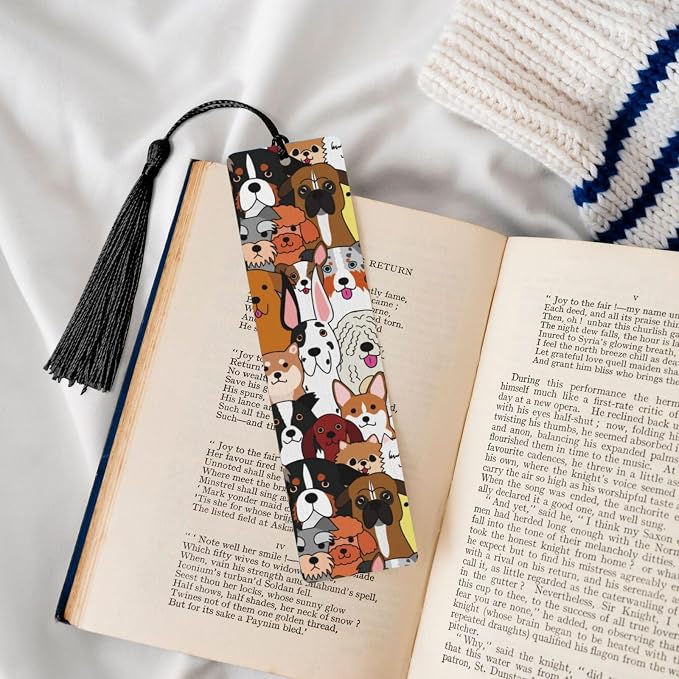 Cute Puppy Dog 5pcs Wood Bookmarks with Tassel for Planner Reading Book Lovers Accessory Readers Men Women 4.6 X 1.2 Inch