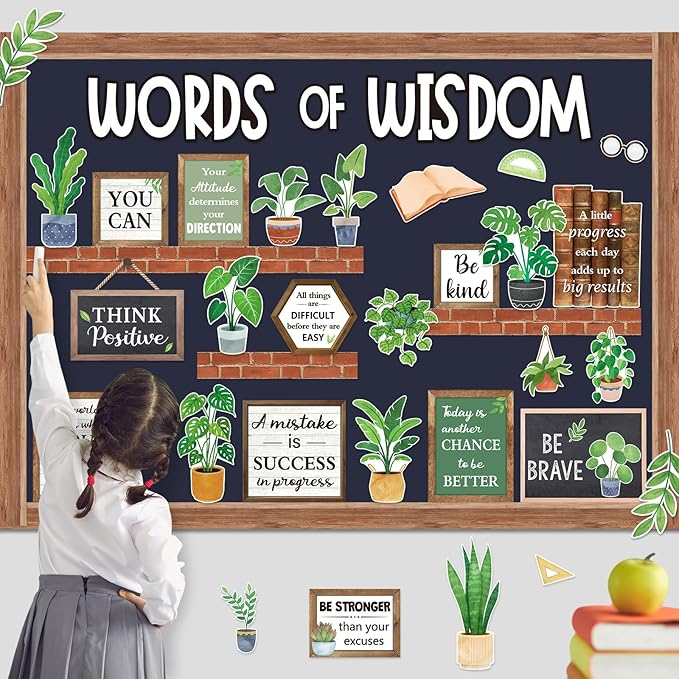 Mooliwe 57 Pcs Plant Bulletin Board Set Inspirational Flower Bulletin Board Decoration Positive Cutout Classroom Decoration for School Office Home Teacher Classroom Wall Supplies