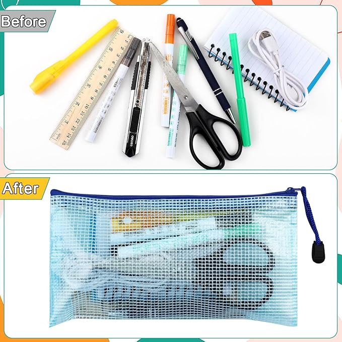 Handepo 80 Pieces Mesh Zipper Pouch Waterproof Pencil Pouch Zipper Plastic Zip File Document Folders for Office Home School