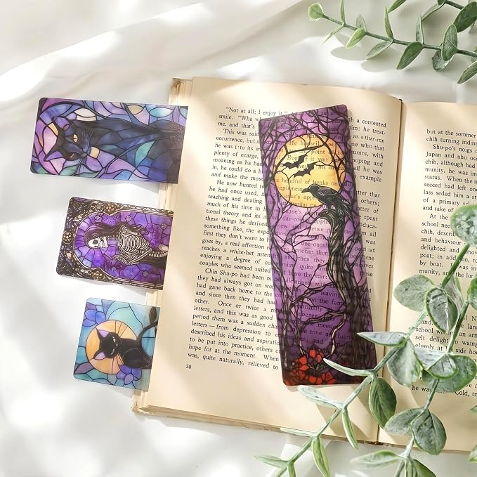 Dark Romance Bookmark Gifts - 10 Pcs Gothic Stained Glass Bookmarks for Women Men Book Lovers Aesthetic Page Marks Merch School Reading Accessories Bookish Halloween Birthday Graduation Gift