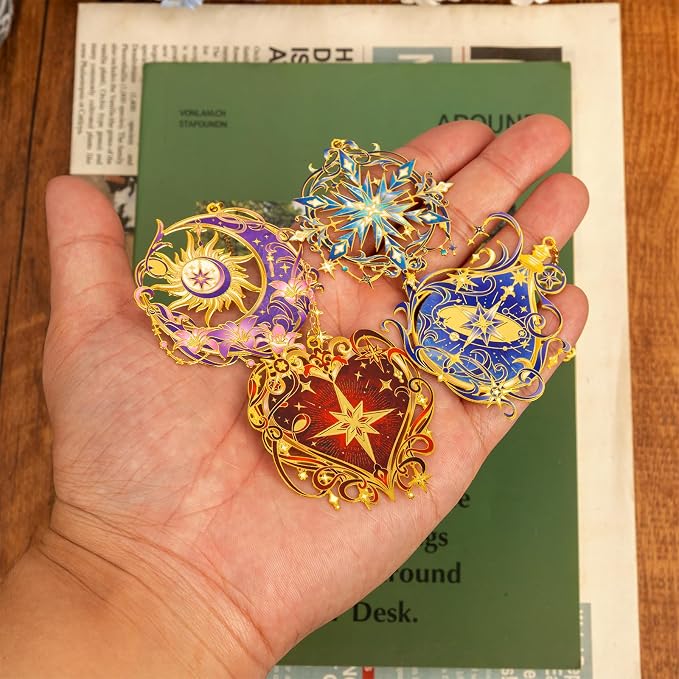 4 Pieces Metal Starry Sky Series Bookmark, Perfect for Women Readers (BKM-065-F4)