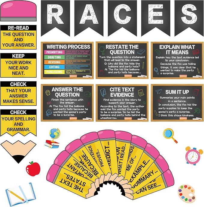 Races Writing Strategy Bulletin Board Decorations Writing Process Poster for Classroom Pencil Races Sentence Strips Cutouts for ELA Classroom Teaching Supplies