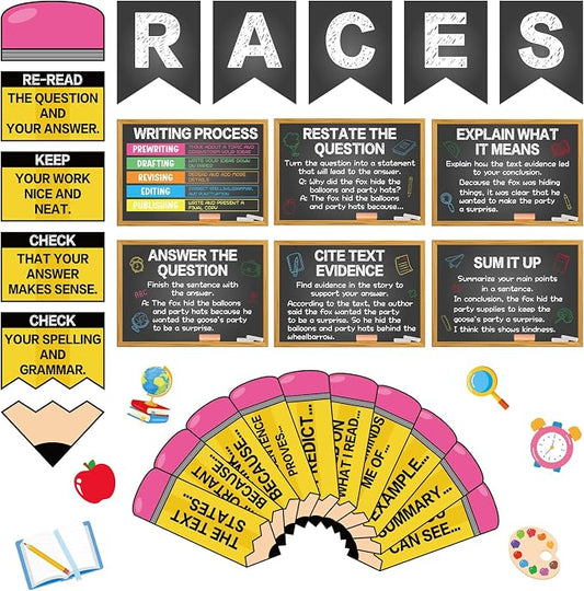 Races Writing Strategy Bulletin Board Decorations Writing Process Poster for Classroom Pencil Races Sentence Strips Cutouts for ELA Classroom Teaching Supplies