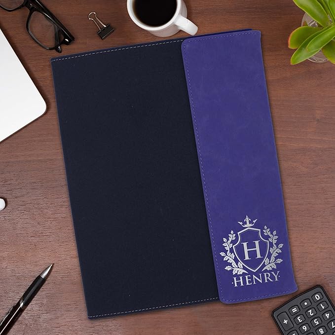 My Personal Memories Personalized Portfolio with Custom Monogrammed Flap - Engraved Teacher, Student, Business, Man, Woman, Gift (Blue Flap)