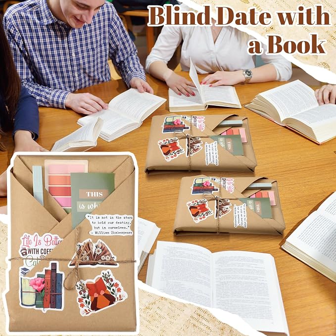 Resurhang 8 Set Blind Date with a Book Gift Box Supplies Kits Librarian Gift Excluding Books Bookish Club Gifts Bulk for Women Lovers Bookish Readers Gifts for Teachers Friends Men (Brown)