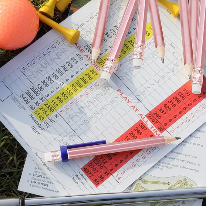 Chivao 288 Pieces Golf Mini Pencils Bulk with Eraser #2 HB Golf Short Pre Sharpened Pencils for Party Favors Office Supplies 4 Inch (Rose Gold)
