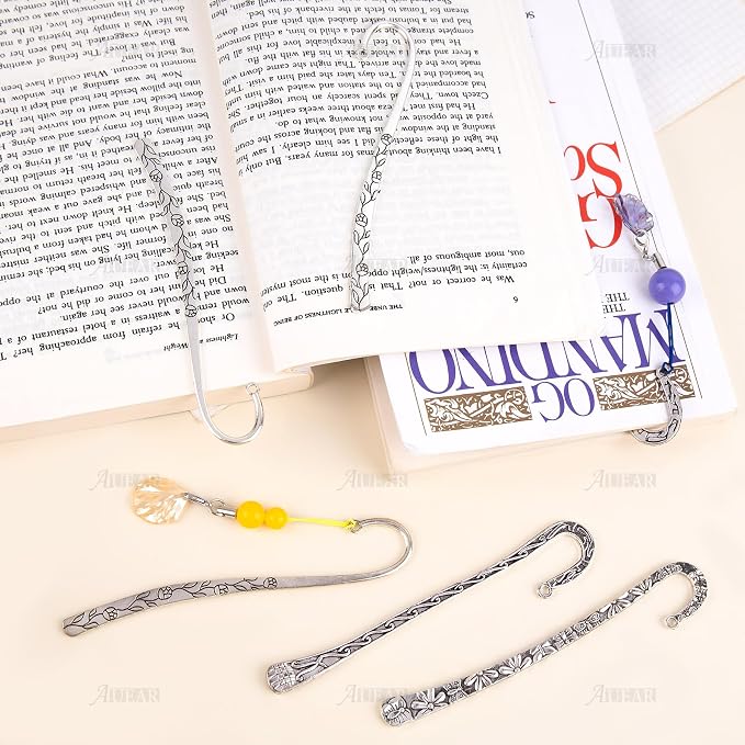 AUEAR, 12 Pack Metal Bookmark Hairpin Hook Bookmarks with Loop for DIY Crafting