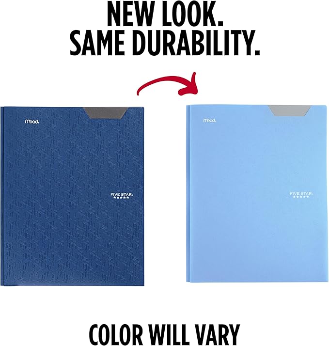 Five Star 2-Pocket Folder, Plastic Folder with Stay-Put Tabs and Prong Fasteners, Holds 8-1/2" x 11" Paper, Pacific Blue (72115)