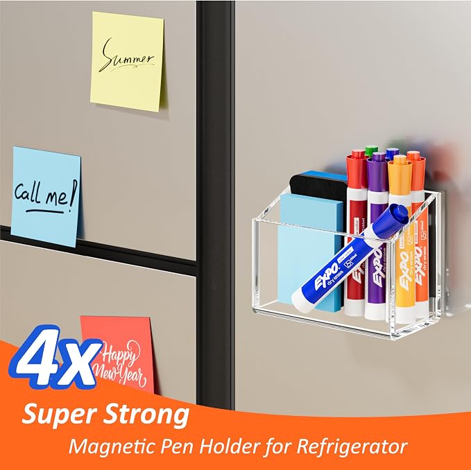 FUCDTEFC Magnetic Dry Erase Marker Holder for Whiteboard, Magnet Pen Holder for Desk Fridge Refrigerator, Non-slip Acrylic Strong Locker Organizer Storage Accessories,Clear Pencil Cup Marker Organizer