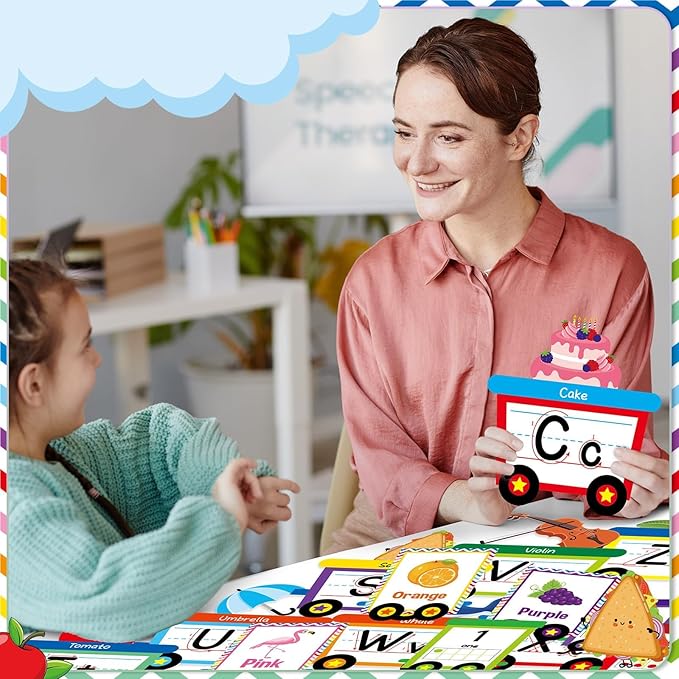 Train Alphabet Number for Classroom Wall Train Shaped Bulletin Board Manuscript Educational Cards ABC Letters Numbers Shapes Colors Poster for Preschool Elementary Early Learning Decor