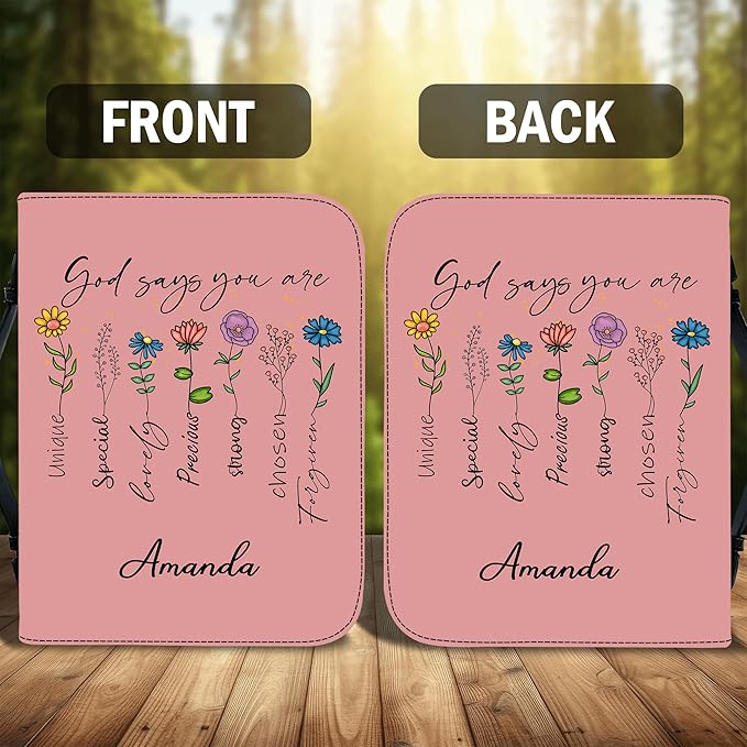 Custom Leather Bible Cover with Name – Personalized Bible Case for Women, Zippered with Handle, Bookmark & Storage Pockets, Christian Gift for Mom, Daughter, Grandma (God Says You are, M-2XL)