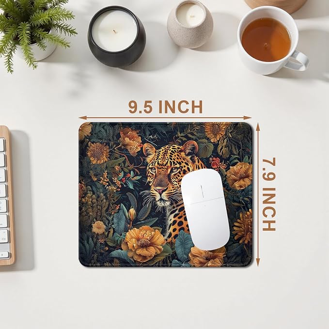 Maximalist Tropical Jungle Tiger Mouse Pad, Tiger Lover Gifts for Women Men, Botanical Wild Animal Tiger Mouse Pad for Home Office Computer Gaming Desk Essentials, 9.5x7.9 Inch