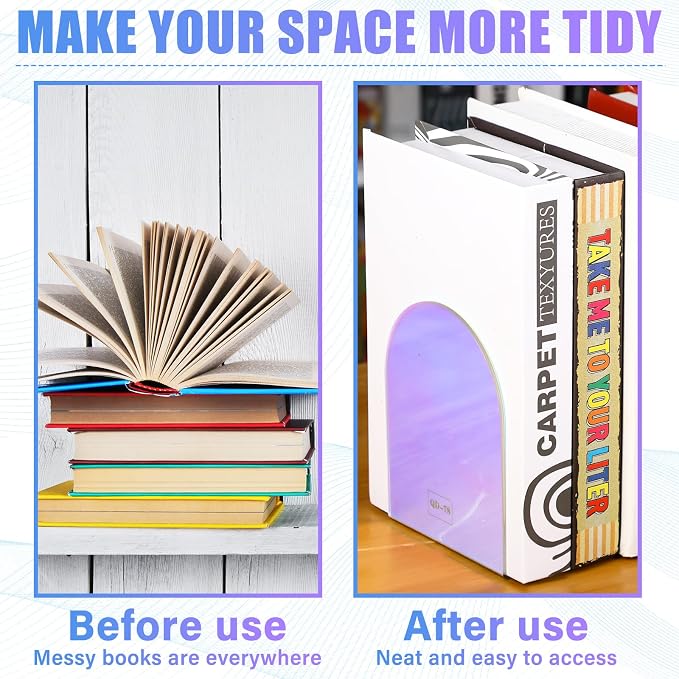 Harloon 4 Pcs Acrylic Book Ends for Shelves Plastic Arch Clear Non Skid Heavy Duty Bookends Desktop Organizer l Dividers Book Stopper for Office(Laser Color)