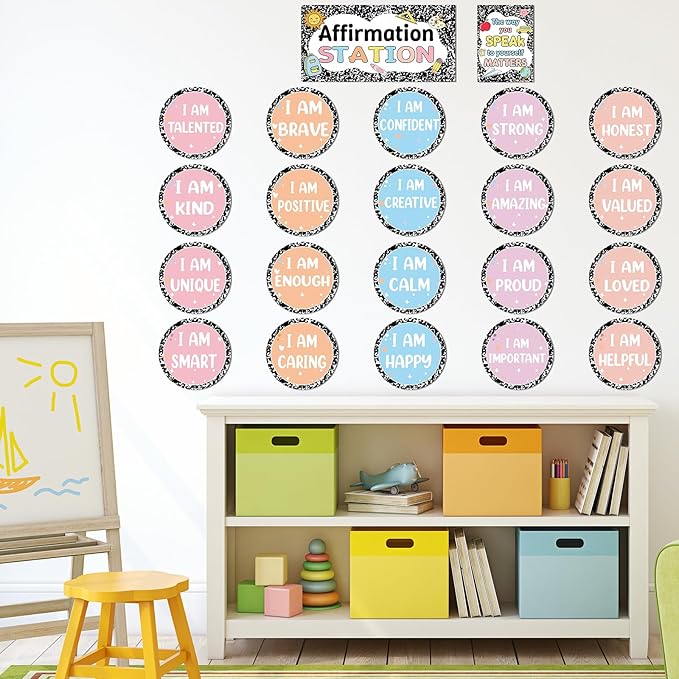 22 PCS Composition Notebook Affirmation Station Bulletin Board Affirmation Station Cards Positive Mirror Growth Mindset Decorations Inspirational Posters for Back to School Classroom Decor