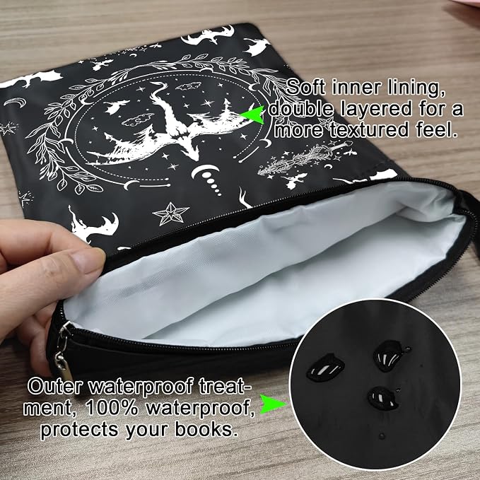 Romantasy Dark Academia Dragons Book Sleeve, Fantasy Novel Reader Gift, Bookish Gifts, Book Inspired Gift, Paperback Book Protector Book Cover Dragons Lovers Book Gifts (Dragons Book Pouch-Black)