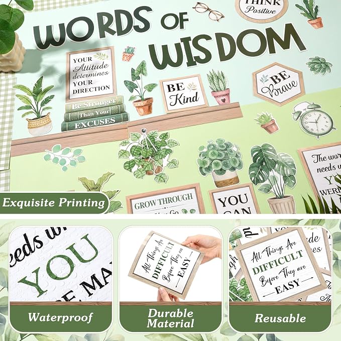 Mooliwe 57 Pcs Fresh Plants Bulletin Board Set Inspirational Flower Bulletin Board Decoration Positive Cutout Classroom Decoration for School Office Home Teacher Classroom Wall Supplies