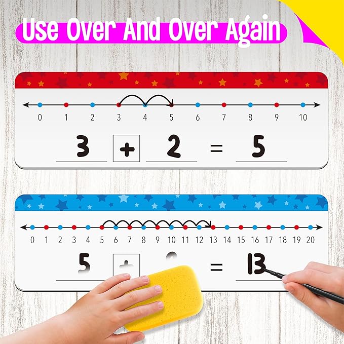 8 Packs Magnetic Number Line Boards, Dry Erase Writable and Erasable Math Board Addition & Subtraction White Board Magnets for Kids, Students, Classroom and Home (Each Measures 12” x 3.5”)
