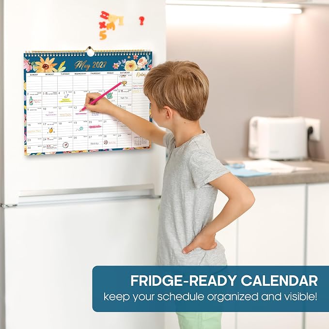 Calendar 2026-2027, Monthly Wall Calendar from April 2026 to December 2027, 11.5" x 14.7", Spiral Binding Hanging Wall Calendar, Perfect for Home or Office,Floral