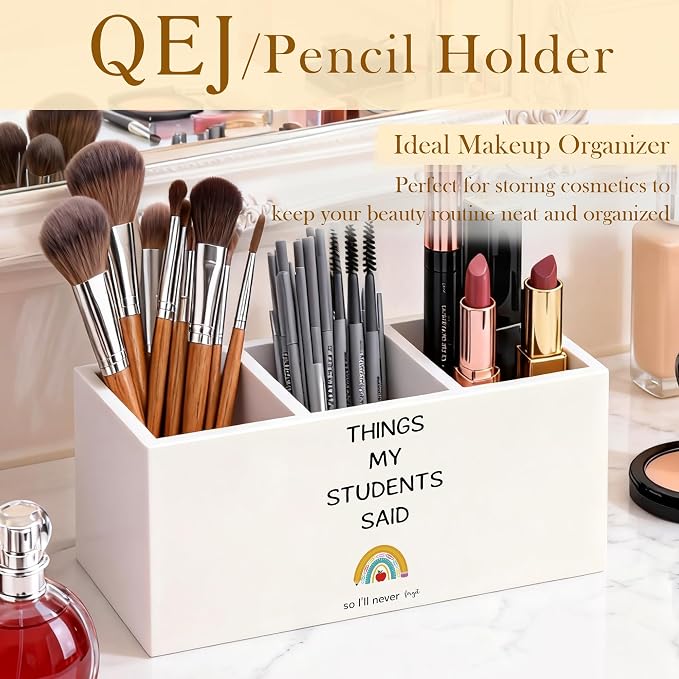 Teacher Appreciation Gifts Pen Holder for Desk, End of Year Teacher Gifts, Things My Students Said Wooden Box Pencil Pen Organizer for Home Office Classroom Desk Tabletop