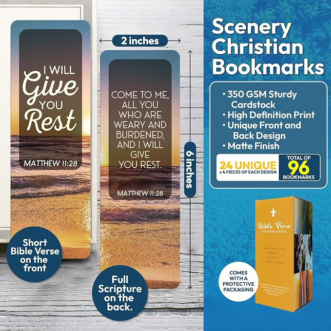 96 Bible Bookmark Pack with Bible Verses – Multiple Designs – Inspirational Christian Bookmarks for Women & Men – Bible Book Markers for Classroom, Bible Study, Church Supplies