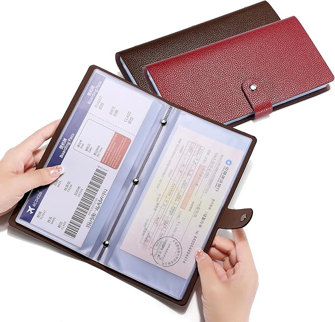 Leather Receipt Organizer, Coupon Organizer with 40 Clear Pockets, Receipt Holder for Home,Travel, Shopping,BusinessTrip, Keeping Receipts and Coupons Organized,Prevents Loss and Damage(DarkRed)