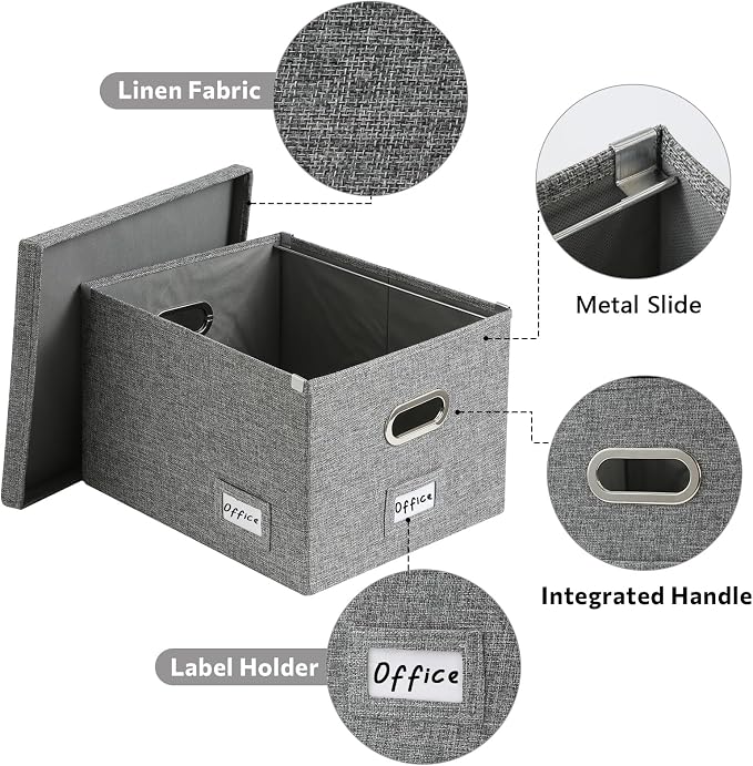 File Organizer Collapsible Storage Box for Office File Box with Lids Document Organizer for Office and Home Easy Slide Durable Hanging File Box (Gray)